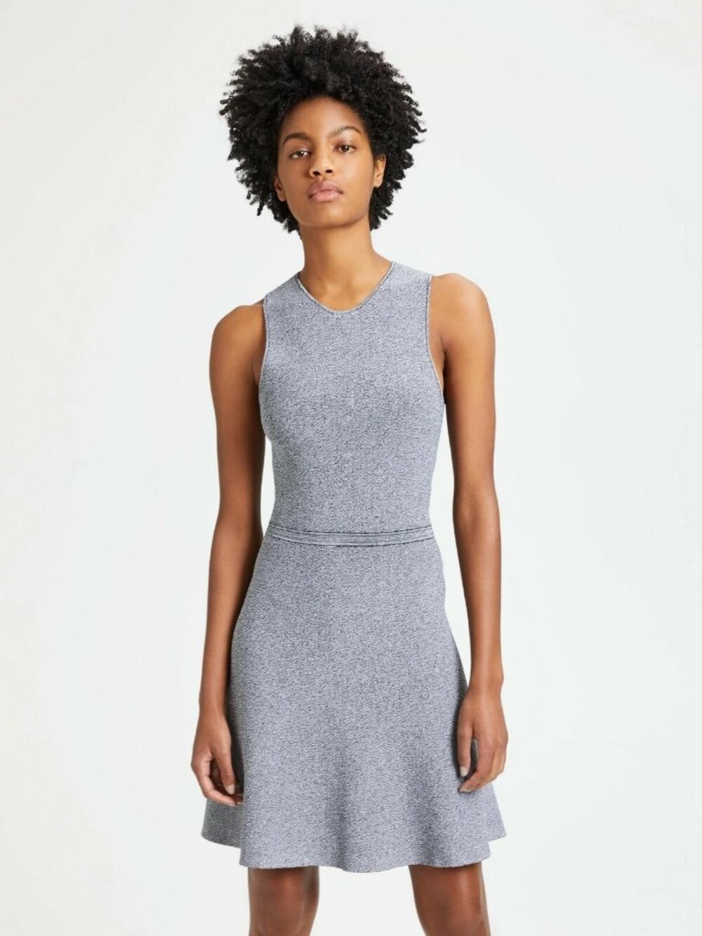 THEORY Black White Glossed Marl Flare Dress Size L NWT $395